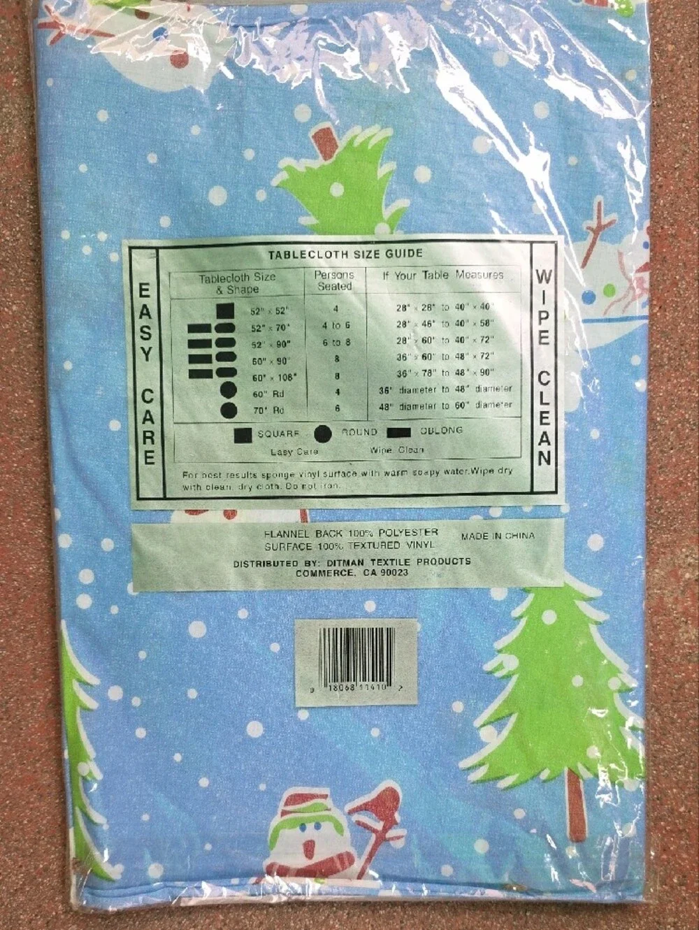 Blue Snowman Vinyl Tablecloth - 60